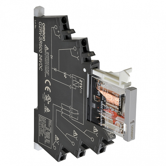 Тонкое реле и черная розетка Omron G2RV-ST500 24VDC